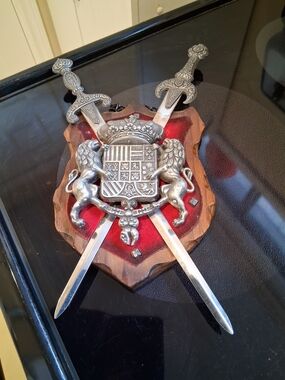 Silver Crest Wall Hooks with Crossed Sword Motif - Silver